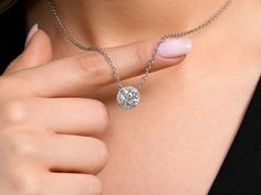 2.16 Carat Diamond, Round Diamond, Classic Pendant, Classic Diamond, Classic Necklace, Round Halo Pendant, Gold Halo Pendant, Diamond Pendant, Pendant Necklace, F VS2 Diamond, High Quality Lab, Lab Diamond Necklace, Necklace for Women Features ► 14K Gold ► Total Carat Weight: 2.14 ► Length: 17 Inch (standard) ► Lab Grown Diamond  ► Color & Clarity: H-VS1 / VS2 / SI1  ► Cut: Excellent  ► Quantity: 1  ► Shape: Brilliant Round  ► Dimension: 8.15 X 8.20 X 4.89 mm (Approx.) ► Weight: 2.00 Ctw  ► Sett Dazzling Round Necklace For Formal Occasions, Brilliant Cut Necklace For Formal Occasions, Vs Clarity Diamond White Luxury Necklace, Luxury Diamond White Vs Clarity Necklace, Formal Round Necklace With Diamond Accents, Sterling Silver Necklaces With Halo Setting, Formal Round Necklaces With Diamond Accents, Luxury Diamond Necklaces With Vs Clarity, Luxury Jewelry With Halo Setting In Round Pendant