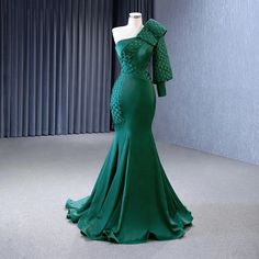 Soft Satin One Shoulder Mermaid Evening Gowns Dresses For Women Trumpet Prom Dress, Dresses Western, Satin Formal Dress, Green Evening Dress, Mermaid Evening Gown, Spaghetti Strap Prom Dress, Bridal Elegance, Evening Gown Dresses, Sweet 16 Dresses