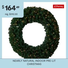 Light up your favorite seasonal accents while adding serious curbside appeal with this artificial Christmas wreath intricately designed from realistic looking seasonal evergreens. Arriving pre-strung with 200 LED lights to effortlessly illuminate either a wall or door, this 48in. (in dimension) decorative faux wreath makes for an inviting accent and will undoubtedly transform any entrance all throughout the holiday season. Artificial wreaths are manufactured using synthetic materials, such as p… Curbside Appeal, Pre Lit Christmas Wreaths, Faux Wreath, Artificial Christmas Wreaths, Wreaths Christmas, Artificial Wreath, Nearly Natural, Synthetic Materials, How To Make Wreaths