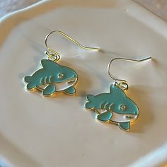 Shark Earrings Made With Enamel And Silver Plated Earwire. *Approx 3/4” Shark *Silver Plated Earwire Cute Nickel-free Metal Hoop Earrings, Cute Nickel-free Metal Earrings, Cute Nickel Free Metal Earrings, Cute Hypoallergenic Metal Earrings, Shark Accessories, Shark Earrings, Bottle Earrings, Turquoise Drop Earrings, Mini Earrings