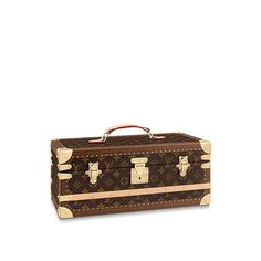 an old louis vuitton trunk is shown on a white background with the lid open