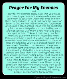 prayer for my enemies with the words, i pray for my enemys today