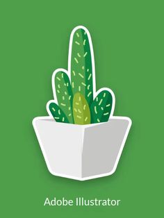 the adobe illustrator logo with an image of a cactus in a white bowl on a green background