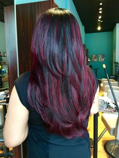 Black And Red Balayage, Hair Color Indian, Purple Hair Streaks, Balyage Long Hair, Plum Hair, Hair Tint, Brunette Hair With Highlights