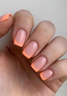 25 Cute Coloured French Tip Nail Ideas Simple Peach French Tips Дизайнерские ногти, Красивые French Tip Color, Pink Tip Nails, Peach Nails, French Manicure Nails, French Tip Acrylic Nails, French Nail Designs, Nail Idea, Cute Gel Nails