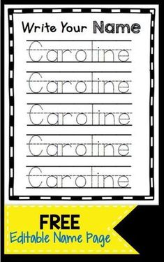 a printable handwriting practice sheet with the words write your name in black and yellow