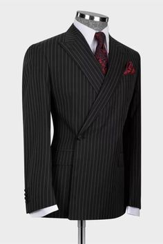 Shop for Brady Formal Black Striped Peaked Lapel Business Two Piece Suits in Bradymensuit at best prices.Find the best Black Peaked Lapel slim fit suits with affordable price. Black Double Breasted Suit, Office Suits, Men's Business Suits, Business Suits, Business Pants, Slim Fit Suits, Classic Suit