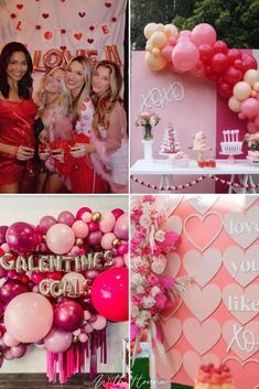 pink and gold valentine's day party with balloons