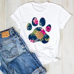 Women's Puppy Dog Paw Print Graphic T Shirt | eBay Cartoon Fruit, Hd Print, Y2k Aesthetic Outfits, Dog Paw Print, Graphic Tee Shirt, Dog Paw, Print Graphic, Casual Design, Pantalon Large