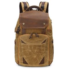 This Canvas Camera Backpack is the perfect choice for photographers and adventurers alike. It features multiple compartments, allowing you to store and organize all your camera gear and other essentials. The large capacity allows you to store a laptop, camera, and other items. The backpack also features a laptop compartment, providing extra protection for your laptop.     ITEM FEATURES   - 1 x Main Compartment - 2 x Front Zipper Pockets - 1 x Laptop Compartment - 1 x iPad Compartment - 1 x Back Zipper Pocket - 2 x Side Bucket Pockets - Thick Airflow Padded Back - Waterproof& Durable - Adjustable Shoulder Strap - Fit Laptop 15.6" - Fit Laptop 9.7" - Trolley Sleeve Design - Tripod Strap Design - Removable Pad Divider - USB Port    ITEM DETAILS   *Item Type: Camera Bag *Material: Waxed Canvas Outdoor Camera Bag With Rectangular Shape, Rectangular Camera Bag For Outdoor, Rectangular Camera Bag For Outdoor Use, Brown Rectangular Camera Bag For Outdoor, Rectangular Brown Camera Bag For Outdoor, Tas Lv, Photo Backpack, Earthy Yellow, Backpack Photography