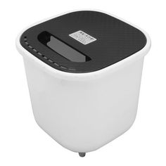 a white and black trash can on a white background