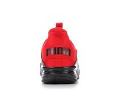 Breathable mesh upper with lightly padded collar, Easy slip-on entry with bungee laces, Cushioned SoftFoam+ insole with fabric lining, Supportive ArchTec midsole and durable rubber outsole, PUMA® branding details | Boys' Puma Big Kid Axelion Whirl Slip-On Running Shoes in Red/Black/Whirl Size 4.5 - Big Kid Red Mesh Running Shoes For Jogging, Red Running Shoes With Shock Absorption For Sports, Red Running Shoes For Sports With Shock Absorption, Red Training Sneakers With Shock Absorption, Red Functional Sneakers With Shock Absorption, Functional Red Synthetic Running Shoes, Red Dynamic Mesh Running Shoes, Dynamic Red Mesh Running Shoes, Big Kid