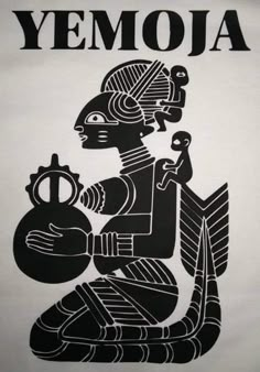 a black and white poster with the words yemoja on it