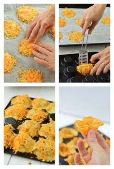 the process of making cheesy hashbrowns is shown here