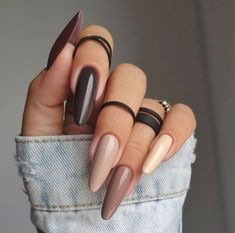 #nails #nailart #nail #inspire #manicure #glitter #nailstagram #gelnails #nailsofinstagram #naildesign #nailpolish #instanails #nailsart #gel Fashion Nails 2023, Nails 2022 Autumn, Fall Coffin Nails, Boss Nails, Ongles Beiges, Indigo Nails, Beige Nails, Work Nails