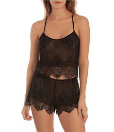 In Bloom by Jonquil Lace Shorty Pajama Set | Dillard's Lace Sleep Sets With Lace Trim, Lace Sleepwear Sets With Lace Trim, Sleepwear Sets With Lace Trim, Spring Lace Camisole For Loungewear, Spring Lace Tank Top For Loungewear, Sleeveless Summer Sleepwear With Contrast Lace, Summer Lace Closure Sleeveless Camisole, Lace Loungewear Sets With Lace Trim, Sleeveless Lace Closure Camisole For Summer