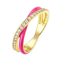 You'll love the effortless style of this Enamorata pink enamel and cubic zirconia crossover ring. Click on this JEWELRY & WATCHES GUIDE to learn about fit, styles, materials and more! You'll love the effortless style of this Enamorata pink enamel and cubic zirconia crossover ring. Click on this JEWELRY & WATCHES GUIDE to learn about fit, styles, materials and more! FEATURES Width: 20 mm Nickel free Metal: brass Plating: 14k gold flash plated Finish: polished Packaging: boxedSTONE DETAILS Stone t Elegant Pink Enamel Ring, Fine Pink Enamel Rings, Fine Jewelry Pink Enamel Ring, Pink Enamel Ring For Wedding, Fine Jewelry Pink Open Diamond Ring, Pink Enamel Promise Ring, Pink Enamel Ring Fine Jewelry, Pink Enamel Anniversary Ring, Pink Cubic Zirconia Open Ring