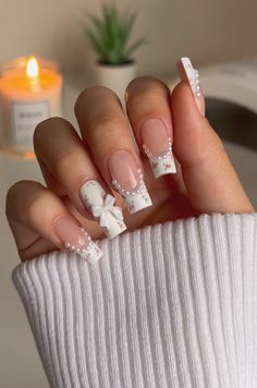 Pearl Nails, Valentine's Day Nails, Valentines Nails, Cute Acrylic Nails, Nail Manicure, French Nails