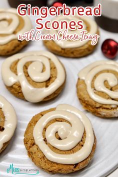 gingerbread scones with cream cheese frosting on a plate