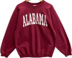 Collegiate Red Sweater For Fall, University Red Sweatshirt For College In Fall, University Red Crew Neck Sweatshirt For Fall, Retro Red Sweatshirt For Fall, Red Sweatshirt For College In Fall, Red College Sweatshirt For Fall, Vintage Burgundy Tops For Fall, Red 90s Style Tops For Fall, University Alabama