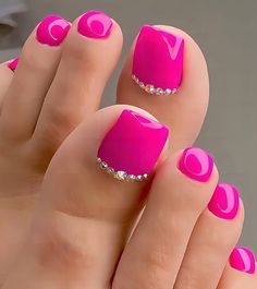 Amazon.com: Morily Press on Toenails Short - Hot Pink Fake Toe Nails with 3D Rhinestones Design Cute Square Acrylic Toenail Kit Solid Color False Stick on Toes Nail for Women - 28Pcs in 14 Sizes : Beauty & Personal Care Pink Toe Nails, Nail Design Glitter, Feet Nail Design, Pedicure Designs Toenails, Gel Toe Nails, Toe Nail Color, Pretty Toe Nails, Cute Toe Nails