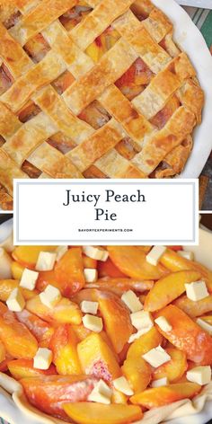 juicy peach pie with text overlay