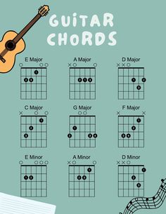 Beginner Guitar Chord Chart - Etsy Basic Guitar Chords Chart, Guitar Notes Chart, Ukulele Chords Chart, Guitar Cord