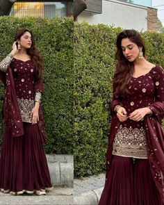 💥*Launching New Designer Party Wear Look Top , Sharara Plazzo and Dupatta*👌❤️ *(ND-5006)* 💃 *Fabric Detail* 💃 💃 *Top Fabric * : Heavy Shinon Silk Material With 5mm Sequence Embroidery Work. with *( Fully Sleeves )* 💃*Top Inner* : Micro Cotton 💃*Top Size* : M(38),L(40),XL(42),2XL(44) + Margin *(Fully Stiched)* 💃*Top Length* : 37-38 Inches 💃*Sharara Palazzo* : Heavy Shinon Silk With Ready-Made Less Work. *(Fully Stiched Sharara Palazzo Styles and Length is 41-42)* 💃*Palazzo Inner* :M... Designer Dresses Indian Salwar Kameez, Palazzo Styles, Sharara Suit Designs, Long Skirt Top Designs, Pakistani Sharara, Wedding Salwar Suits, Bollywood Suits, Saree Bollywood