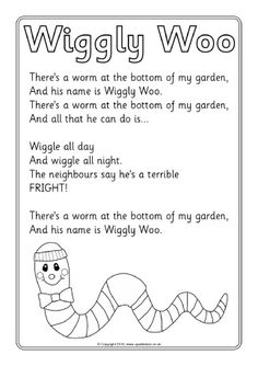 a coloring page with an image of a worm and the words, wiggly woo