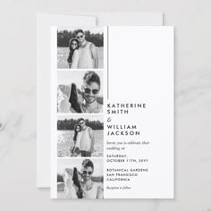 the wedding photo collage is shown in black and white, with four photos on it