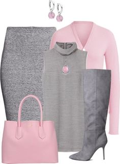 gris y rosa Mode Tips, Grey Outfit, Striped Cardigan, Pink Outfit, Business Casual Outfits, Work Fashion, Look Fashion, Classy Outfits