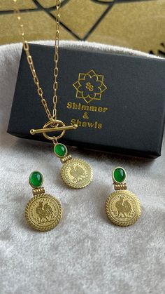 Medina Vintage Louiza Four Piece Set – Shimmer and Shawls Traditional Coin Pendant Jewelry For Formal Occasions, Traditional Coin Pendant Jewelry For Formal Events, Bohemian Pendant Jewelry Sets For Gift, Bohemian Jewelry Set With Pendant For Gifts, Bohemian Jewelry Sets With Pendant As Gift, Bohemian Jewelry Sets With Pendant For Gift, Tarnish Resistant Metal Jewelry For Her, Costume Jewelry Pendant With Matching Earrings, Handmade Elegant Gold-plated Jewelry Sets