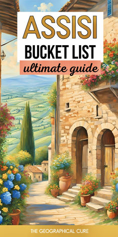 the cover of an illustrated guide to assi bucket list, with flowers in pots