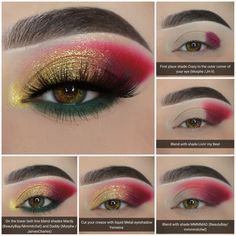 Sunset Eyeshadow Looks Step By Step, Colorful Eyeshadow Tutorial, Carnaval Make-up, Eye Makeup Guide, Makeup Morphe, Christmas Eye Makeup, Natural Make Up Looks