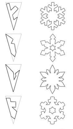 snowflakes are shown in black and white, with different shapes to make them look like