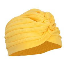 Women's Solid Turban HatMade of 100% polyester.One size fits most women with flexibility, fitting up to XL.Adult/Woman.Crown measures 6 inches deep and 10 inches wide.Hand wash only.Imported. Classic and plain turban hat for ladies.Solid in color.Wrap is pleated.Easily stretchable and flexible.Ensures a comfortable fit.Crushable and packable.Our poly turban is a great head wrap for holding your hair in place and cover your hair.All Season.10(W) X 6(L) X 1/4(H) inches.Flexible, lightweight and so Summer Stretch Turban, Adjustable Knotted Turban, Fitted Yellow Headwrap For Parties, Adjustable Yellow Turban For Summer, Beach Turban With Knotted Detail, Fitted Yellow Turban, Green One-size Headwrap For Summer, Casual One-size Solid Color Headwrap, Green Bohemian Turban One Size