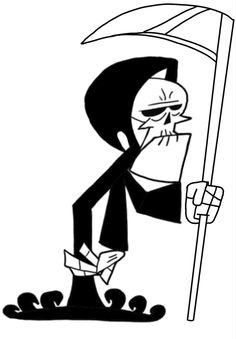 a black and white cartoon character holding an umbrella