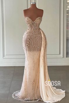 Get ready to make a statement in this luxurious strapless illusion beaded champagne long prom dress! Featuring intricate beadwork and a stunning champagne color, this dress will have you feeling like a queen on any special occasion. The strapless design and illusion neckline add a touch of elegance, making it the perfect choice for proms, galas, and other formal events. Don't settle for anything less than this show-stopping evening gown. Glitter Prom Dresses, Mermaid Evening Dress, Ruffle Beading, Tulle Evening Dress, Mermaid Sequin, Dress Mermaid, Sequin Evening Dresses, Prom Dress Inspiration, Prom Dresses Online