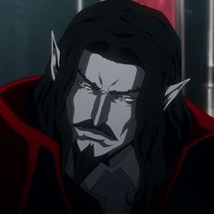 an animated image of a man with long hair wearing a red cape and looking at the camera