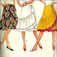 three women's skirts and one woman's blouse are shown in this vintage sewing pattern