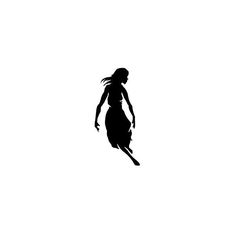 a woman is flying through the air with her hair blowing in the wind, silhouetted against a white background