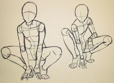 the drawing shows how to draw a person sitting down with their hands on their knees