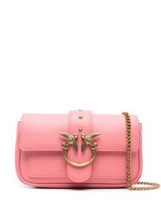 dark pink calf leather smooth grain signature Love Birds buckle stud detailing foldover top with magnetic fastening detachable chain-link shoulder strap main compartment internal patch pocket internal zip-fastening pocket internal card slots full lining gold-tone hardware Pink Crossbody Shoulder Bag With Metal Logo, Pink Shoulder Bag With Metal Logo For Everyday, Designer Pink Bag With Metal Logo, Everyday Pink Shoulder Bag With Metal Logo, Pink Crossbody Bag With Metal Logo, Pink Rectangular Bag With Metal Logo, Pocket Cross, Grain Texture, Chanel 2