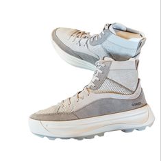 Sorel Ona 503 Knit Mid Moonstone Dove Sneakers Brand New Without Box Mesh Upper With Suede Overlays Elevated Platform Molded Rubber Sole High Top Shoe Beige Casual High-top Sneakers For Outdoor, Beige Casual High-top Sneakers With Abzorb Midsole, Casual Beige High-top Sneakers With Abzorb Midsole, Casual White High-top Sneakers For Outdoor Activities, Casual White High-top Sneakers With Vibram Sole, Sorel Ona, High Top Shoe, Bowling Shoes, Waterproof Sneakers