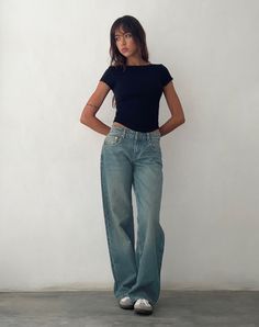 Vintage Blue Green Low Rise Jeans | Parallel – motelrocks-com-us Parallel Jeans, Glitter Prom Dresses, Short Summer Dresses, Sequin Prom Dresses, Outfit Jeans, Green Prom Dress, Perfect Jeans