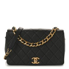 This is an authentic CHANEL Caviar Quilted Medium Fashion Therapy Flap in Black. This classic handbag is crafted of quilted caviar leather in black with gold hardware. The bag features a rear pocket, a leather-threaded chain top handle, and a leather-threaded chain shoulder strap with leather shoulder pad. The crossover flap opens with a gold-toned Chanel CC turn lock to a red fabric interior with a zippered pocket and patch pocket. Chain Top, Classic Handbags, Medium Fashion, Chanel Caviar, Red Fabric, Flap Bag, Shoulder Pads, Gold Hardware, Crossover