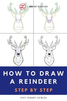 how to draw a reindeer head step by step with the text, how to draw a reindeer