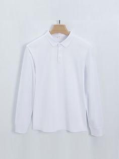 Men's Casual Versatile Long Sleeve Polo Shirt White Long Sleeve Casual Shirt, Classic Long Sleeve Plain Shirt, Solid Long Sleeve Cotton Polo Shirt, Casual White Long Sleeve Polo Shirt, White Long Sleeve Casual Polo Shirt, White Fitted Long-sleeve Polo Shirt, Classic Plain Long Sleeve Top, Fitted Long Sleeve White Polo Shirt, Classic Long Sleeve Plain Top