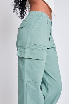 Introducing our Women’s High Rise Straight Leg Cargo Pants, not only do they flatter your figure they also add a touch of modern chic to your look. Featuring 4 front pockets and faux flap rear pockets to give you a trendy look without the bulk, ensuring a sleek, stylish appearance. These cargo pants feature a single button with a fly zipper closure for easy, on-the-go convenience. Redefine your wardrobe and elevate your fashion game with these must-have cargo pants. To add a touch of urban flair Spring Straight Leg Cargo Pants With Hip Pockets, Spring Cargo Style Work Pants With Tapered Leg, Mid-rise Green Bottoms With Side Pockets, Trendy Green Tapered Leg Cargo Pants, Green Relaxed Fit Mid-rise Cargo Pants, Green Relaxed Fit Mid-rise Pants, Green Mid-rise Relaxed Fit Pants, Trendy Cargo Style Tapered Leg Bottoms, Loose Fit Straight Leg Capris With Pockets