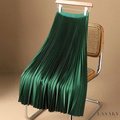 Lasaky - Solid Color Satin Pleated Midi Skirt Pleated Skirts Knee Length, Pleated Skirt Plus Size, Satin Pleated Skirt, High Waisted Pleated Skirt, Chinese Dress, Satin Skirt, Pleated Midi Skirt, Green Skirt, Types Of Skirts